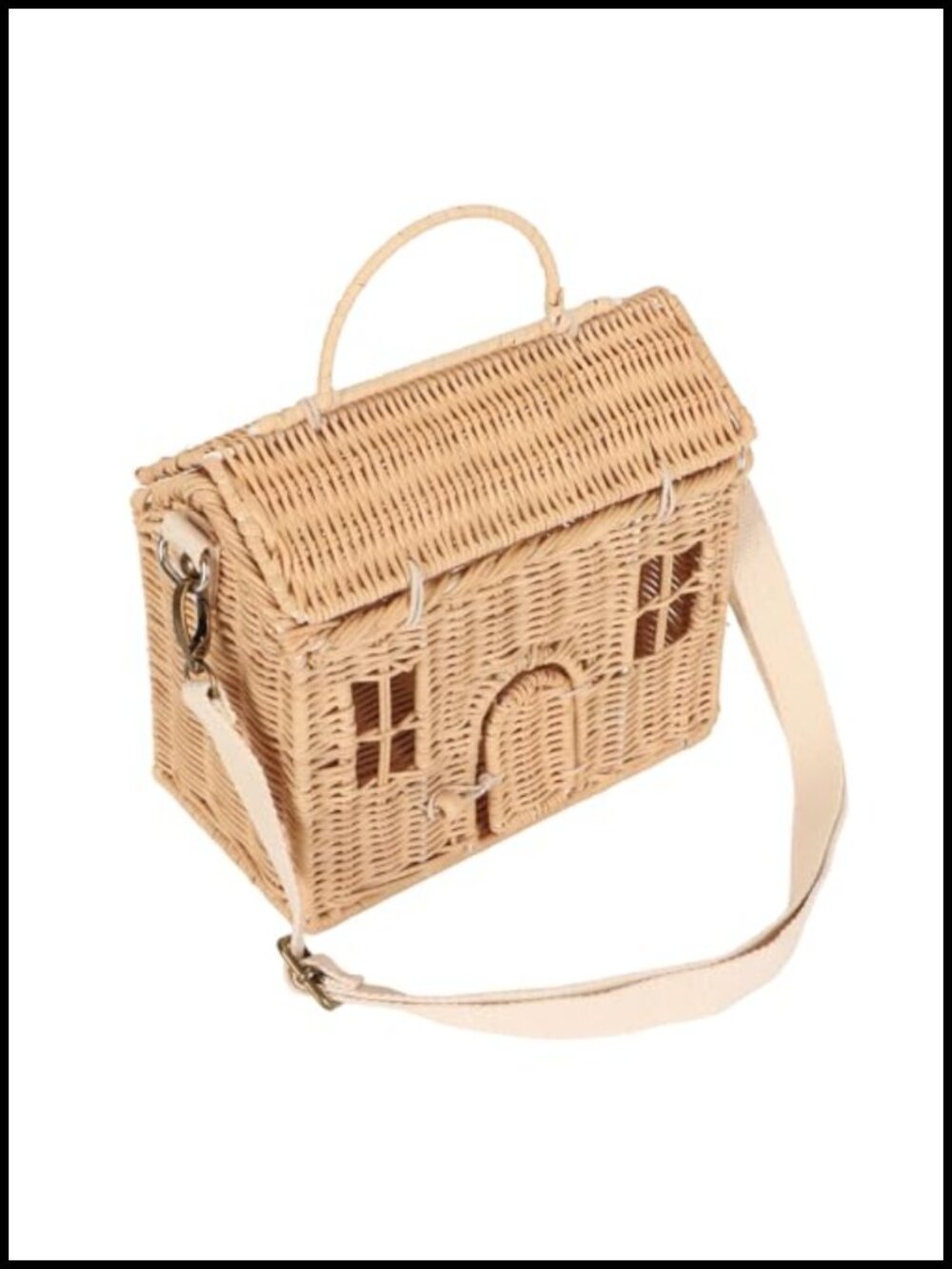 Handwoven Rattan Bag House Shape Large Capacity Shoulder Strap Beach Travel - Picture 6 of 6